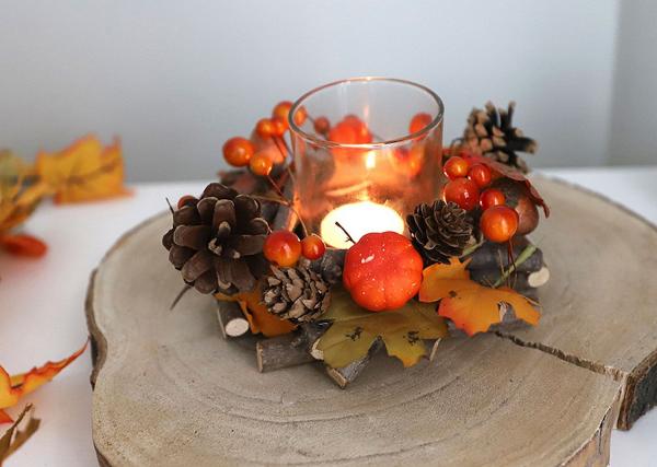 Herbst Glas-Windlicht mit Kürbissen 15cm